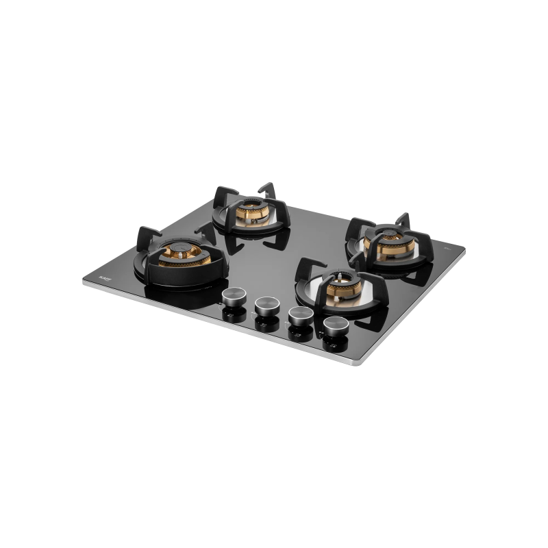 KAFF BLH-F 604X- Built-in Hob, 4 Full Brass High Efficiency Burners, 8 mm Thick Black Tempered Glass