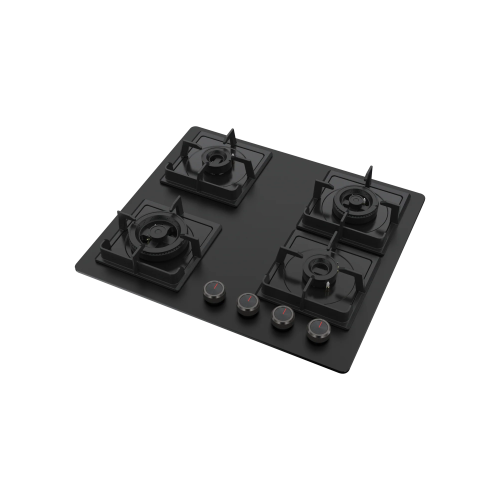 KAFF NYG 64B - Built-in Hob 4 Full Brass High Efficiency Burners, Premium Frosted Black Glass with Round Edges